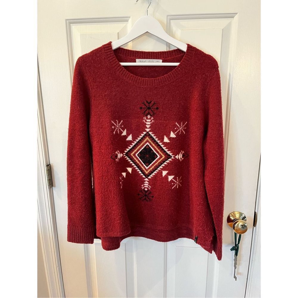 Woolrich Burgundy Blanket Print Acrylic Wool Crew Neck Sweater sz XL